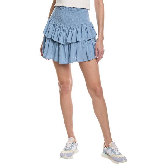 NWT Chaser Heirloom Woven Smocked Tiered Mini Skirt Taupe Women's Size Small - Picture 6 of 7